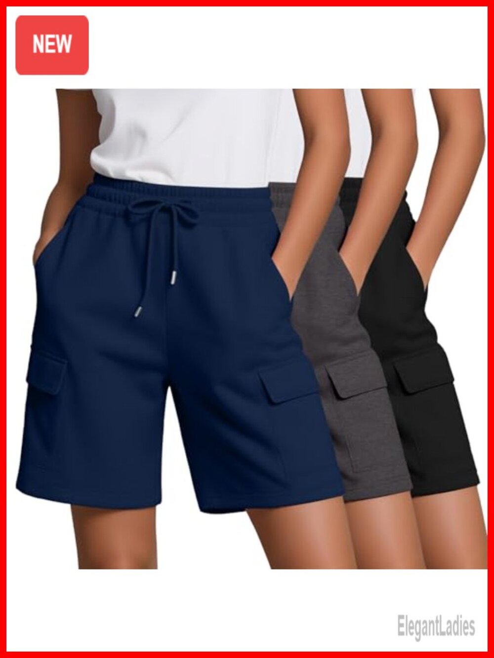 3 Pack Women's Bermuda Shorts with 4 Pockets, Mid Rise, Knee Length, Athletic